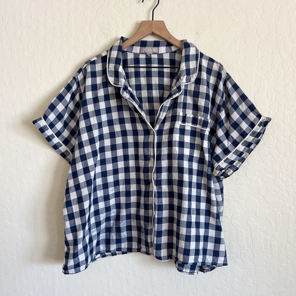 J Crew Linen Cotton Gingham Short Pajama Matching Set 3X Blue White Gingham - Picture 3 of 9